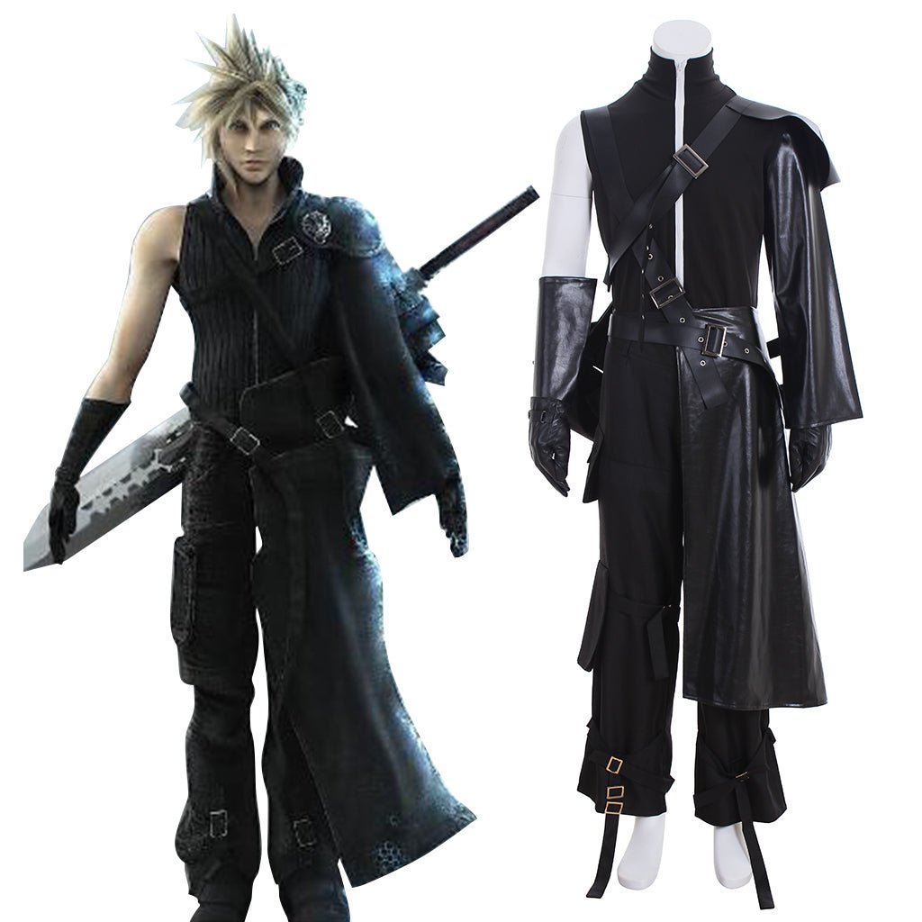 Final Fantasy VII Cloud Strife Cosplay Kostüm Komplettset mit Handschuhen, Umhang und Gürtel