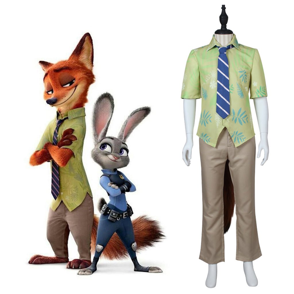 Zootopia Fox Nick Wilde Cosplay Kostüm Komplettset - Vollständiges Halloween-Kostüm mit Ohren und Schwanz