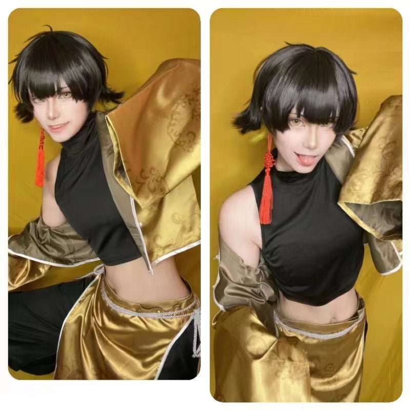 Blue Lock Anime Bachira Cosplay China Kostüm Kung Fu Tang Anzug Perücke Rose Netz Synthetische Fasern Verstellbare Größe Geschenk Party