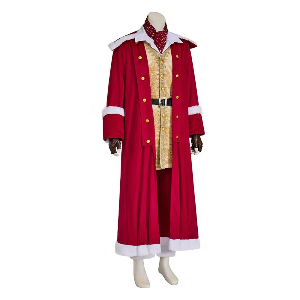 Mittelalterliches Weihnachtsmann Cosplay Kostüm Roter Samt Jackenanzug Vollständiges Outfit