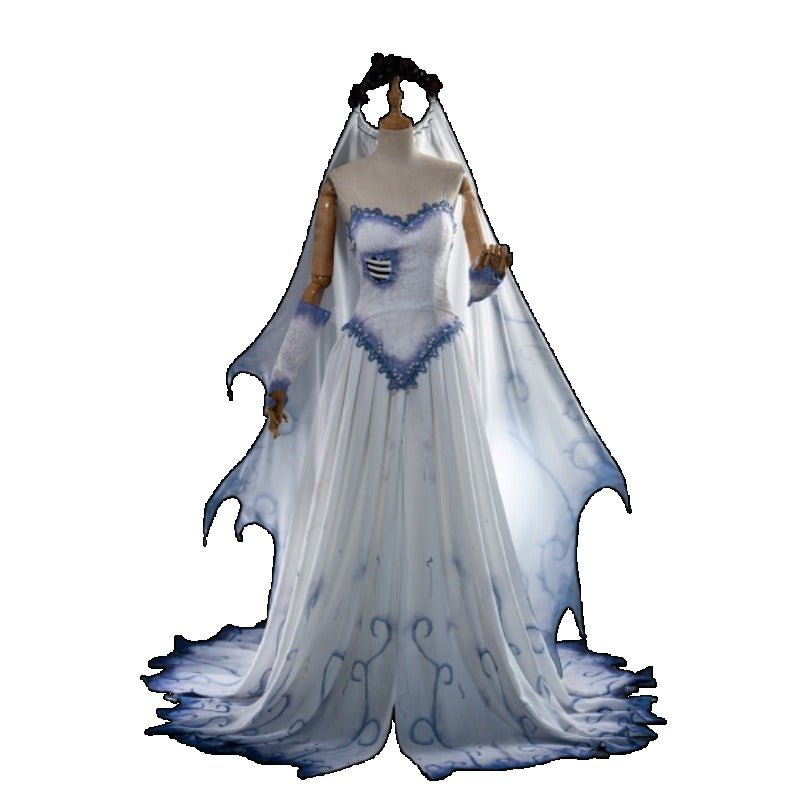 Corpse Bride Emily Cosplay Kostüm Perücke & Gothic Zombie Geist Halloween Outfit