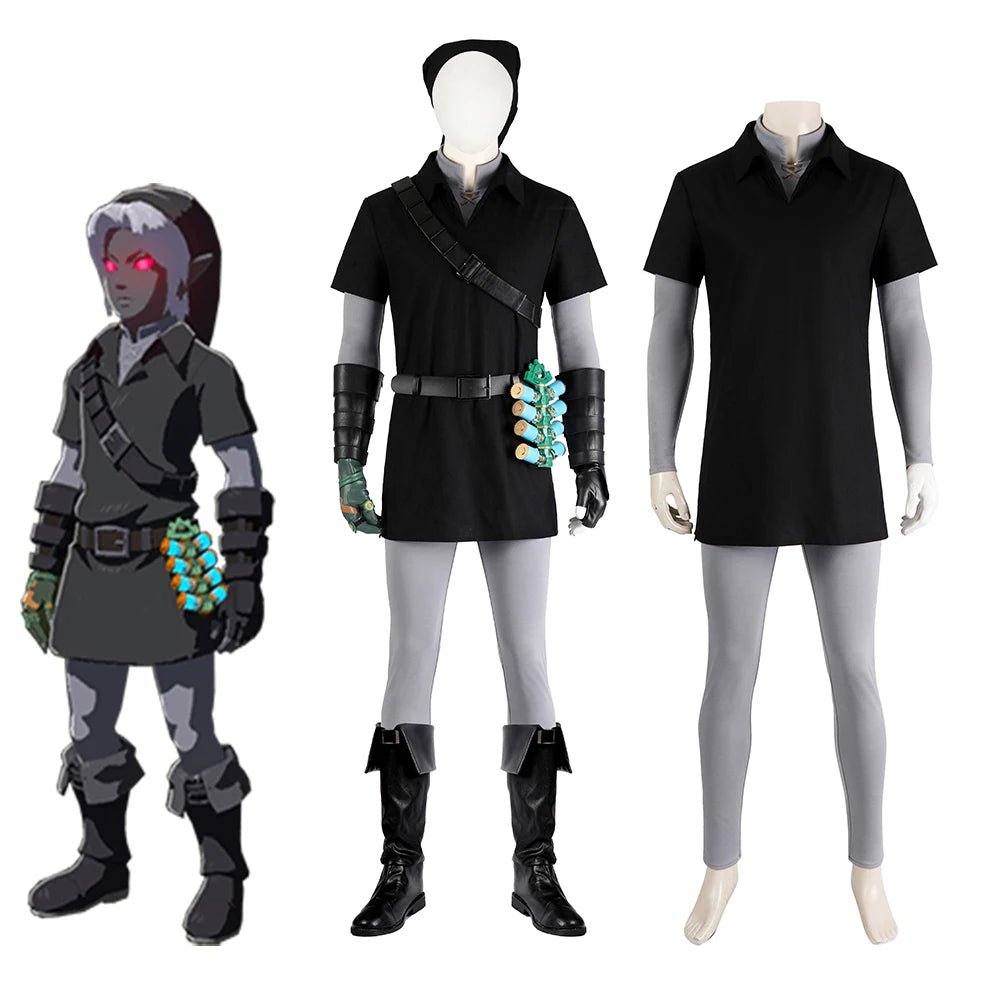 Spiel Zelda Cosplay Dunkles Kostüm Für Männer Schwarze Kampfuniform Komplettset Halloween Karnevalsparty Krieger Verkleidung