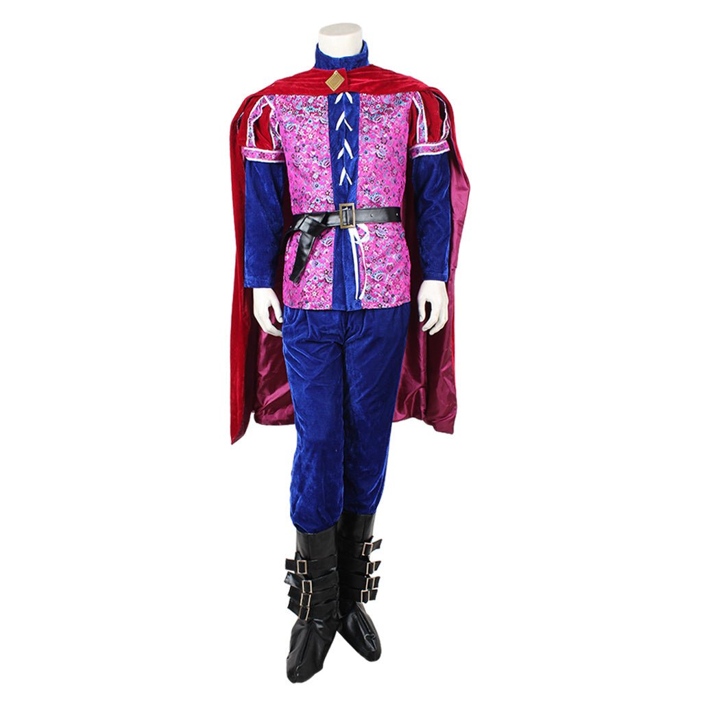 Es war einmal Prinz Cosplay Kostüm | Herren Mittelalter Samt Rot und Blau Anzug | Halloween und Party Vollständiges Set