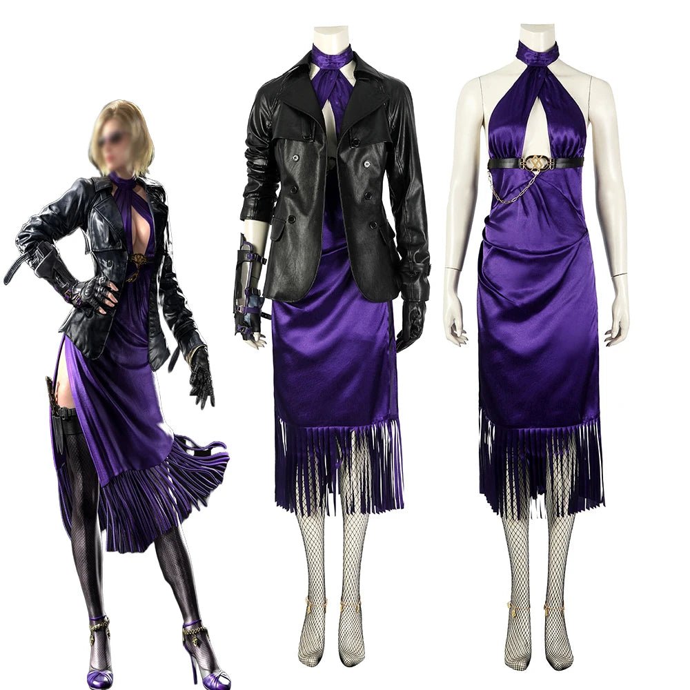 Nina Williams Cosplay Kostüm Frauen Elegantes Kleid Jacke Vollständiges Set Kampfanzug Halloween Karneval Party Kampfuniform
