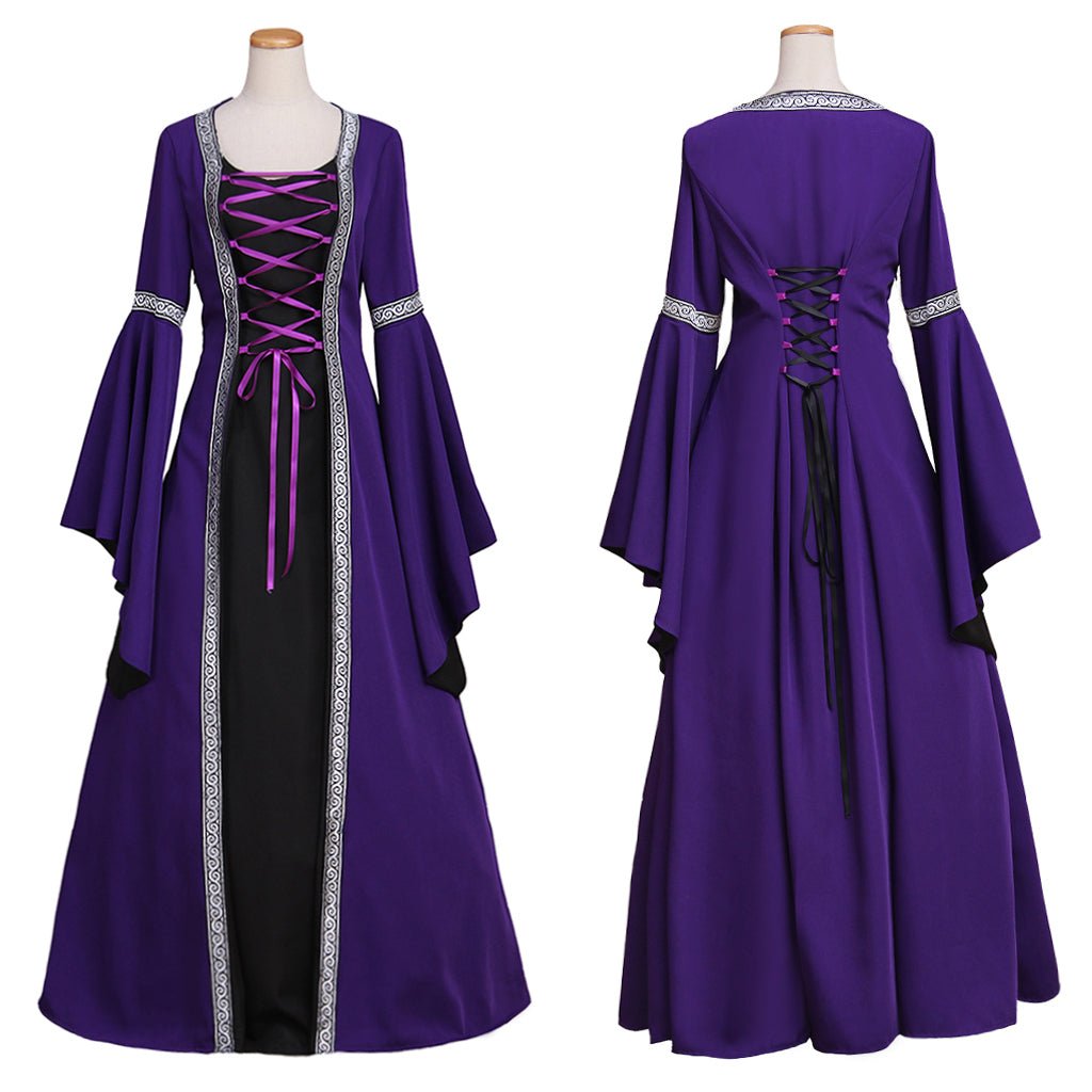 Lila Prunkvolles Kleid Gotisch Mittelalterlich Viktorianisches Ballkleid Lange Trompetenärmel Kostüm Cosplay für Karneval Party