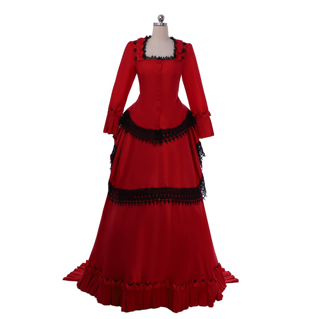 Viktorianisches Bustle Kleid | Rotes Mittelalter Renaissance Viktorianisches Kleid für Cosplay