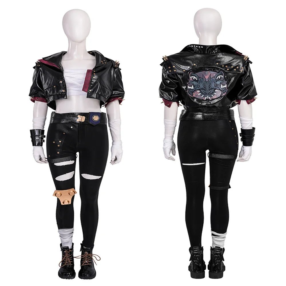 LOL Arcane 2 Vi Cosplay Kostüm Frau Lederjacke Hose Accessoires Volles Set Halloween Party Outfit