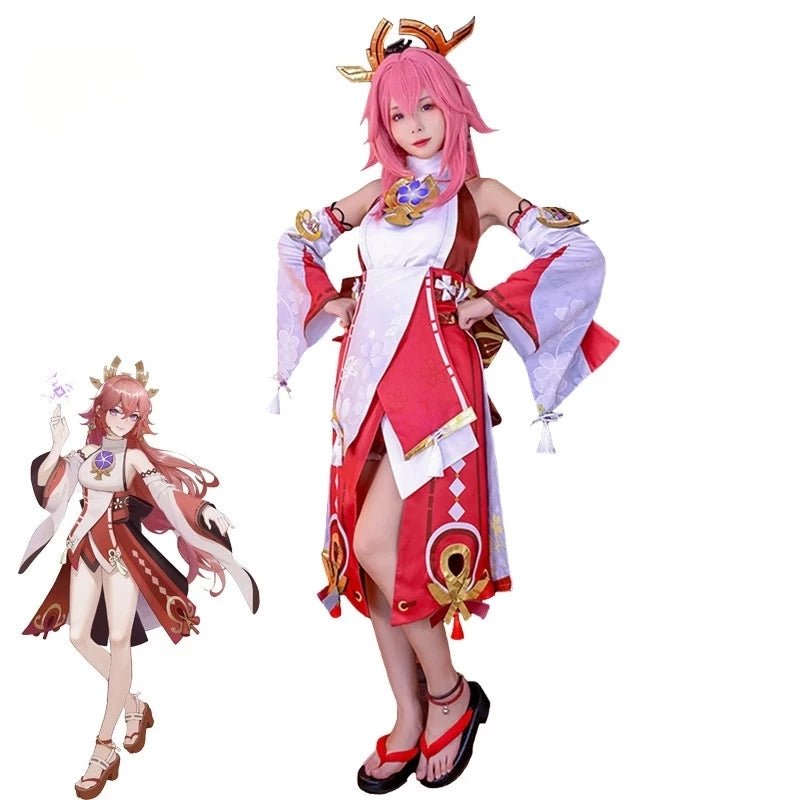 Genshin Impact Yae Miko Cosplay Kostüm Yae Guuji Cosplay Kostüm Damen Kleidung Outfits Halloween Vollständiges Set mit Kopfbedeckung