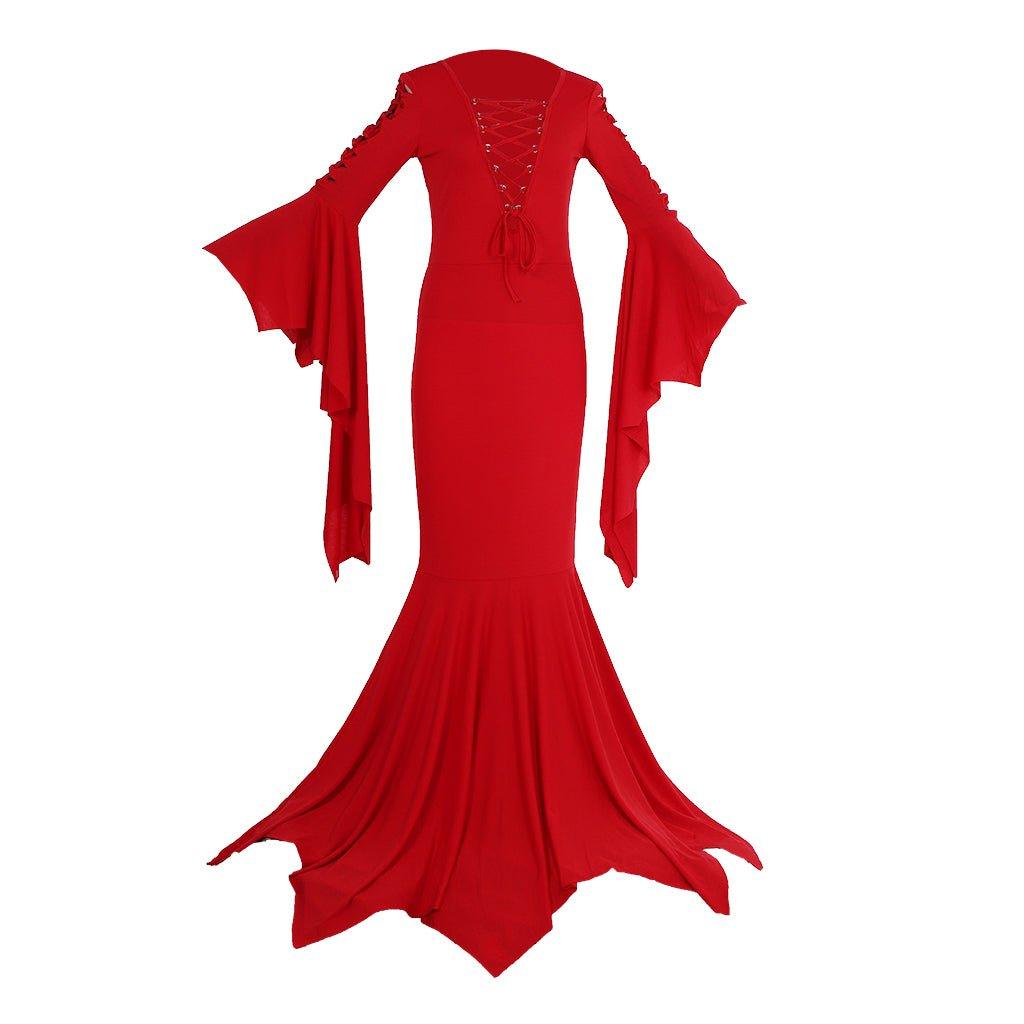 Morticia Addams Cosplay Kostüm für Frauen | Gothic Hexen Vintage Kleid für Halloween & Karneval Partys