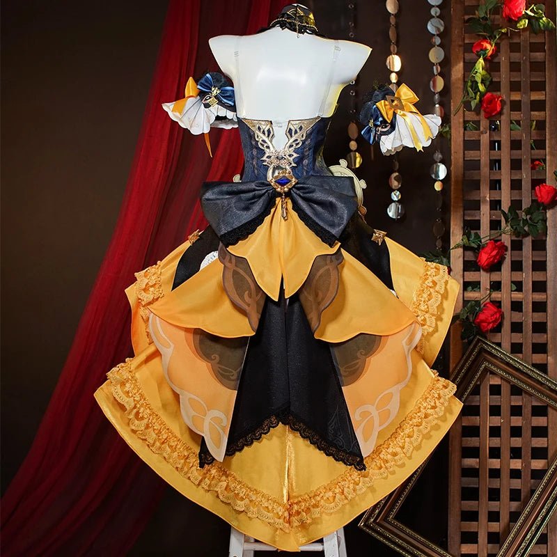 Genshin Impact Fontaine Navia Cosplay Kostüm Spina di Rosula Steampunk Kleid mit Hut Halloween Damen Outfit