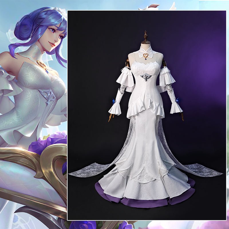 LOL Kristallrose Sona Cosplay Kostüm Die Meisterin Der Saiten Sona Kostüm Halloween Outfit Damen Weißes Kleid Neuer Skin