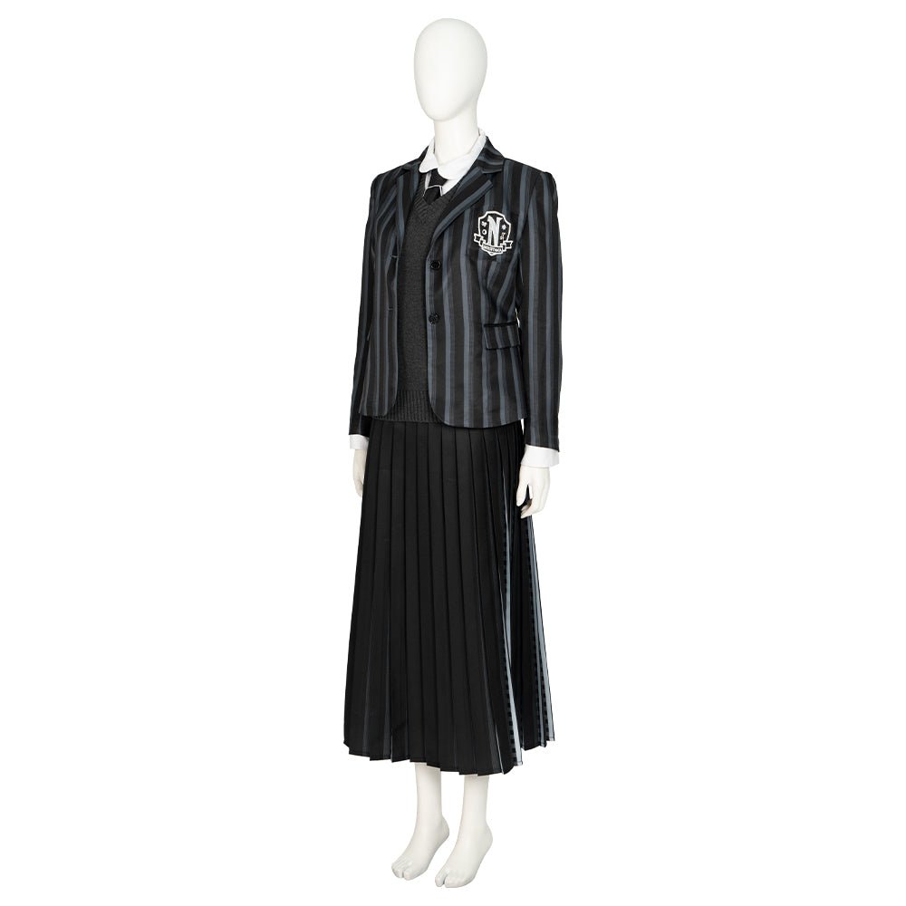 Wednesday Addams Mädchen Cosplay Schuluniform 5-teiliges Set für Halloween und Party