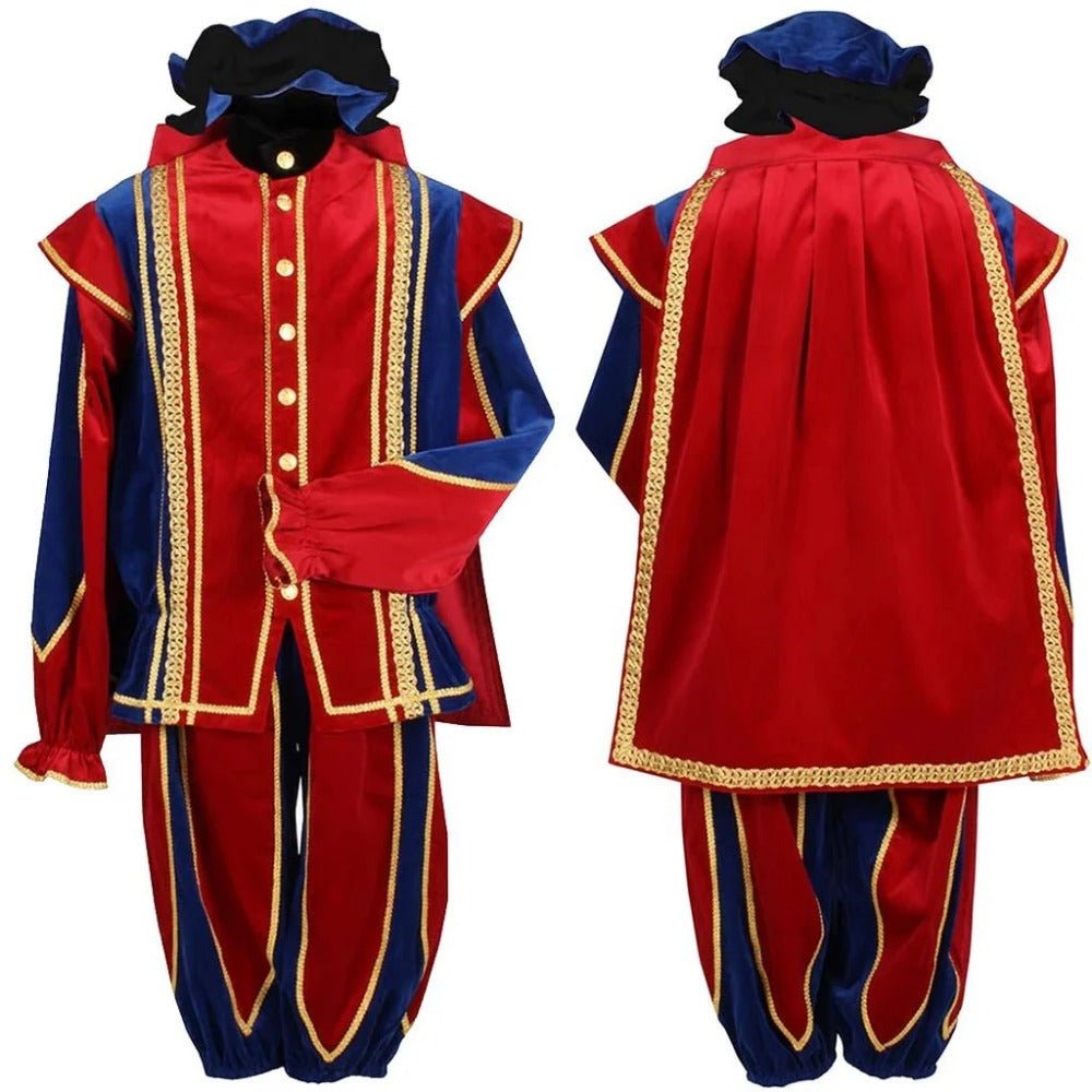 Schwarzer Peter Cosplay Kostüm für Männer - Traditionelles Tudor Samt Festtagsoutfit mit Ballkleid