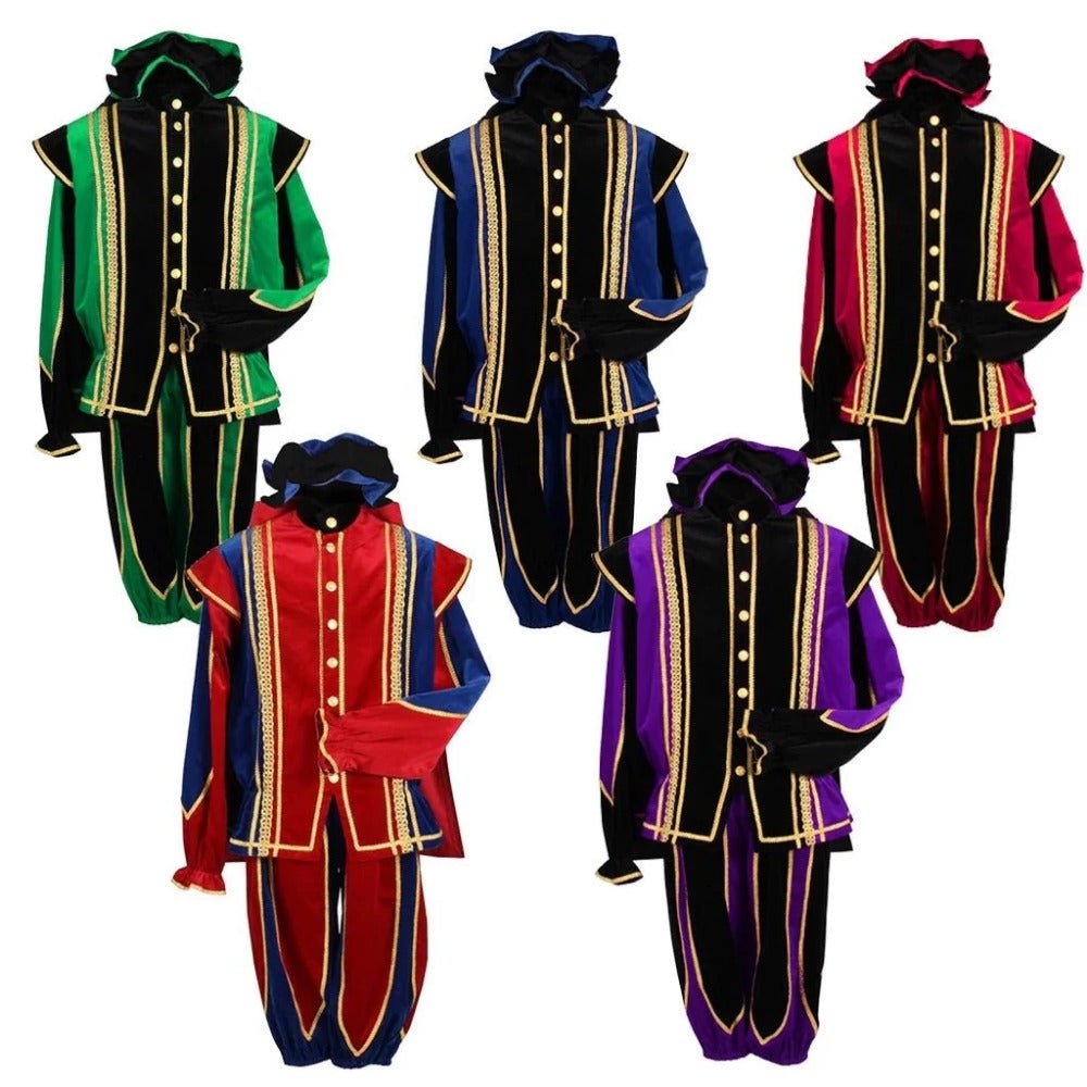Schwarzer Peter Cosplay Kostüm für Männer - Traditionelles Tudor Samt Festtagsoutfit mit Ballkleid