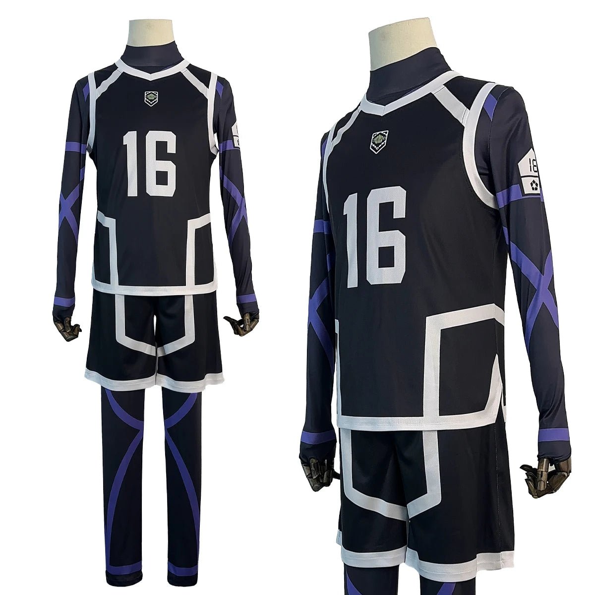 Blue Lock Saison 2 Anime Bachira Cosplay Kostüm Perücke NO.16 Trainingsjersey 4-teilig Fußballuniform Tägliche Tracht Cos Geschenk
