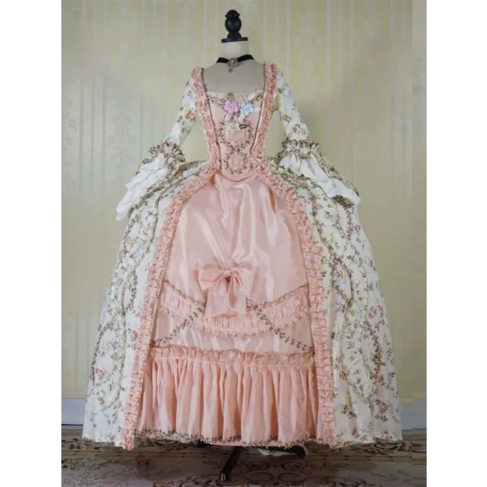 Renaissance Rosa Blumenkleid Französischer Stil Robe Mittelalter Viktorianisches Kleid