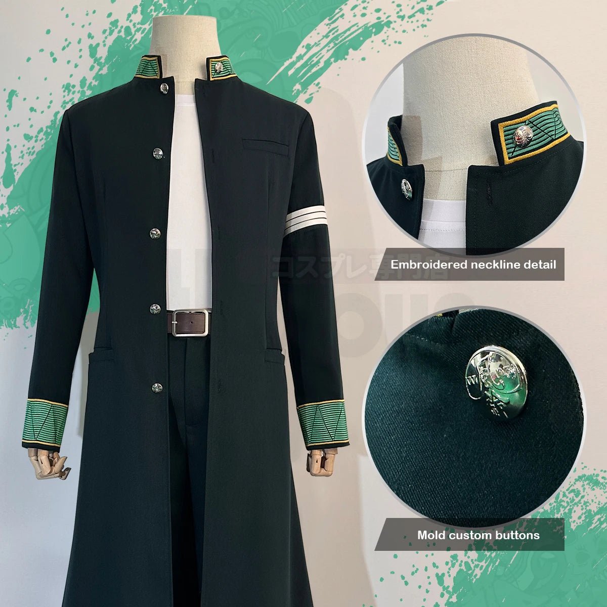 Wind Breaker Anime Hajime Umemiya Cosplay Kostüm Perücke Grüner Langer Trenchcoat Uniform Hose Weißes T-Shirt Gürtel