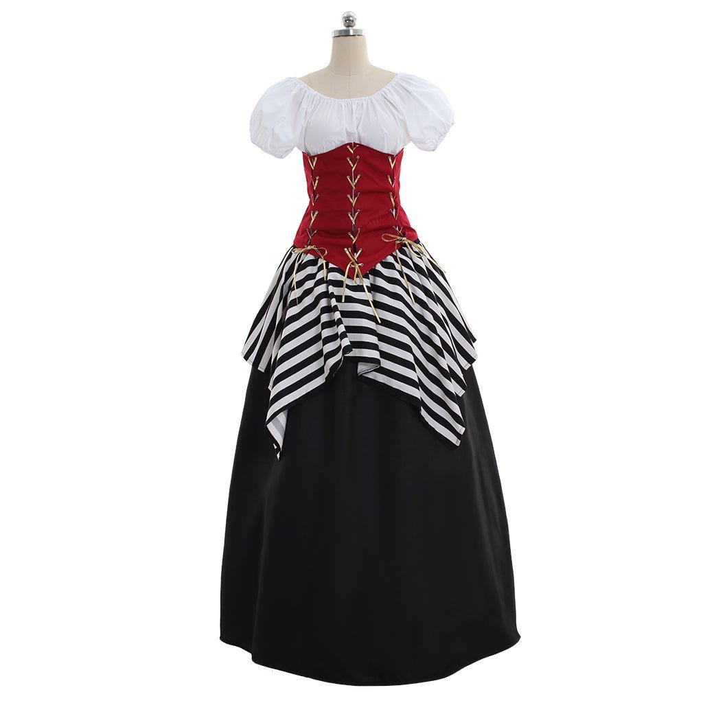 Rot Schwarz Mittelalter Renaissance Viktorianisches Korsett Piratenkleid Halloween Karneval Party Kostüm