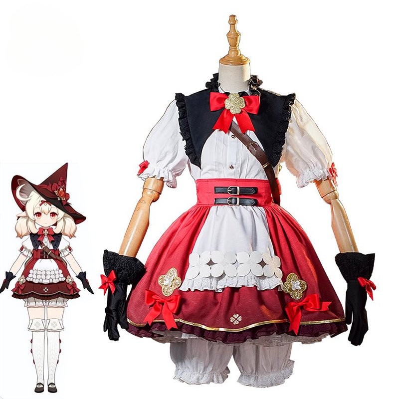 Klee Cosplay Kostüm Genshin Impact Kleine Hexe Klee Süßes Kleid Damen Halloween Karneval Party Kostüm mit Hut