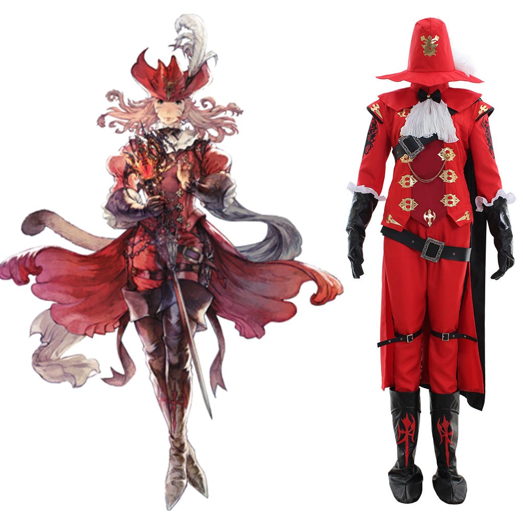 FFXIV Rotmagier Cosplay Kostüm | Elegante Kampfuniform Vollständiges Set für Gamer