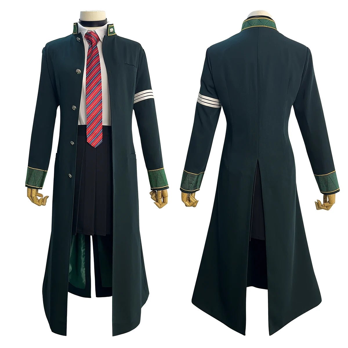 Wind Breaker Anime Tasuku Tsubakino Cosplay Kostüm Perücke Grüner Langer Trenchcoat Rock Weißes Hemd Choker Krawatte Schleife