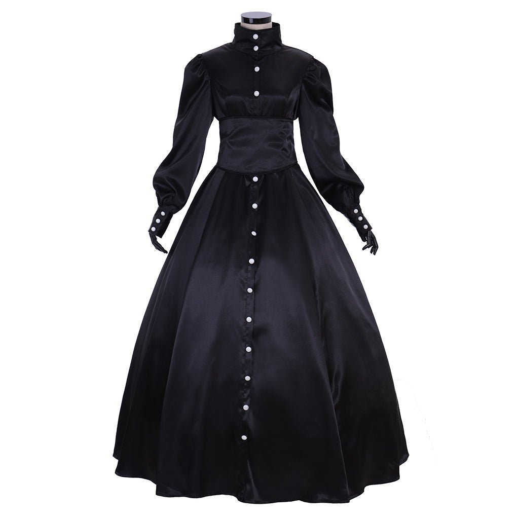 Maßgeschneidertes schwarzes Renaissance-Mittelalterkleid - Viktorianisches Südstaaten-Belle-Ballkleid für Cosplay-Events