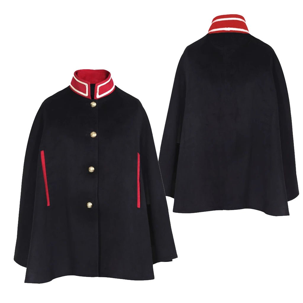 Gothic Schwarzer Samtumhang für Frauen - Vintage Militärstil Mantel | Silberkönig Kostüm