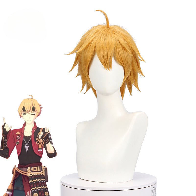 Spiel Genshin Impact Tohma Cosplay Perücke 55cm Gelb Männer Perücken Hitzebeständig Synthetische Haare