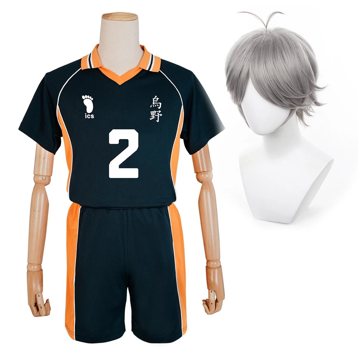 Haiky Anime Sugawara Koushi Trikot Nr.2 Cosplay Kostüm Perücke KARASUNO High School Volleyball Uniform Top Short Rose Net