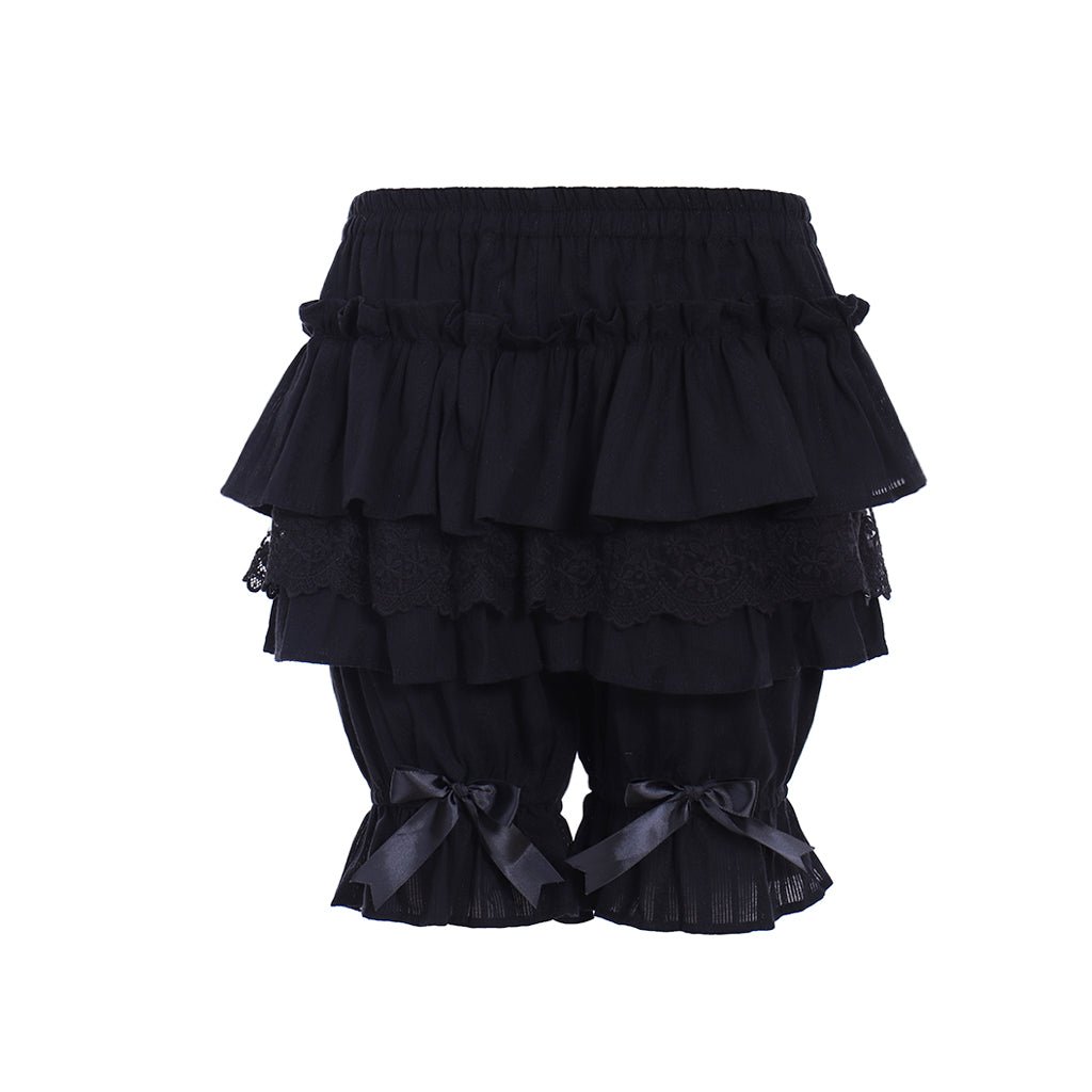 Damen Pantaloons mit kurzen Rüschen, Spitzenbesatz, Mittelwaist Schleife Perlen Bloomers Shorts