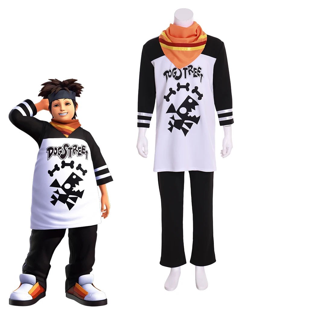 Game Pence Cosplay Kostüm für Männer - Stylisches Oberteil & Hose mit Halstuch - Halloween, Karneval, Party, Comic Con, Streetwear