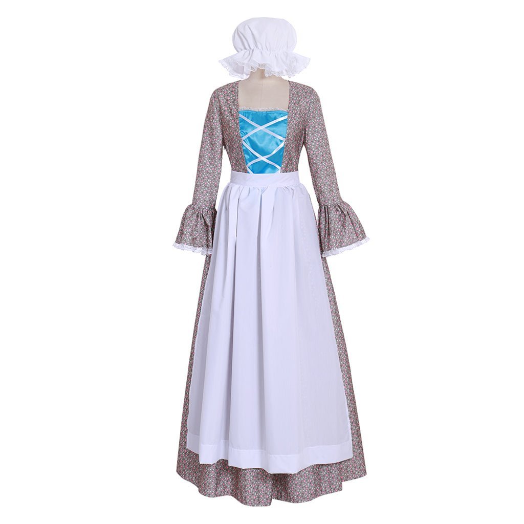 Viktorianisches Pionier-Pilger-Mädchen Ländliches Blumen-Prairie-Kleid | Frauen Kolonial Lolita Cosplay Robe