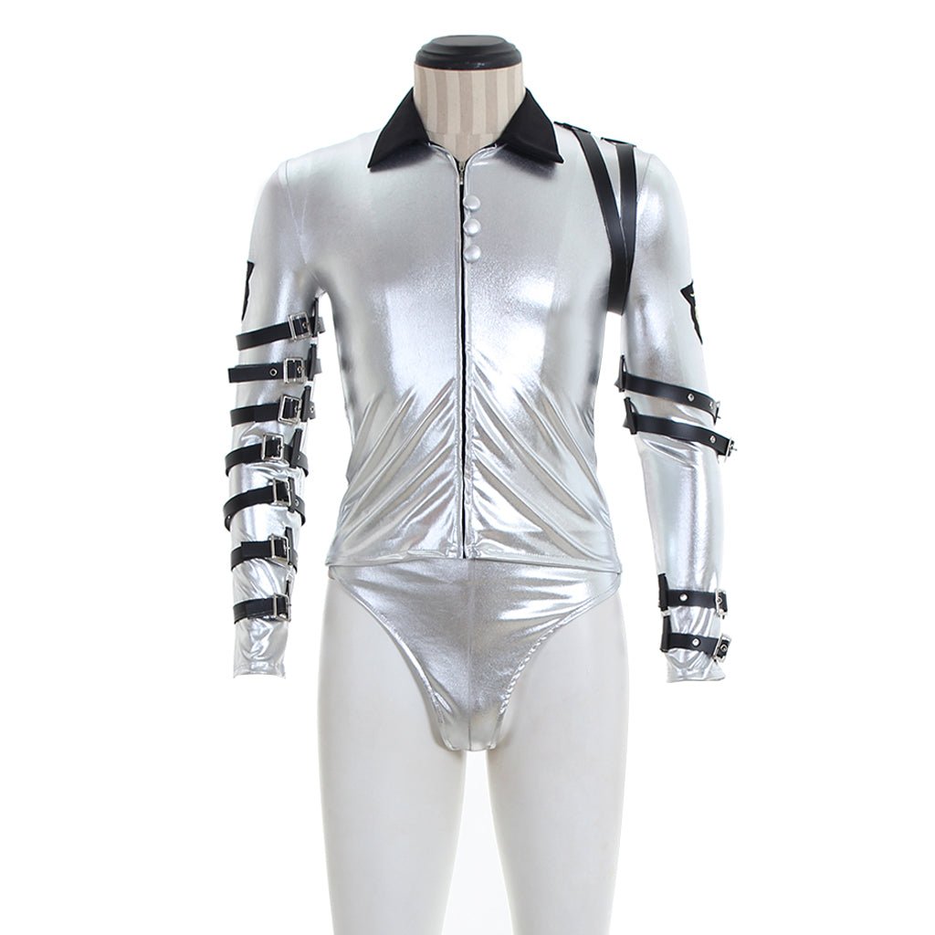 Punk Michael Jackson Klassiker BAD Tour Silber Glanz Bodysuit Jacke