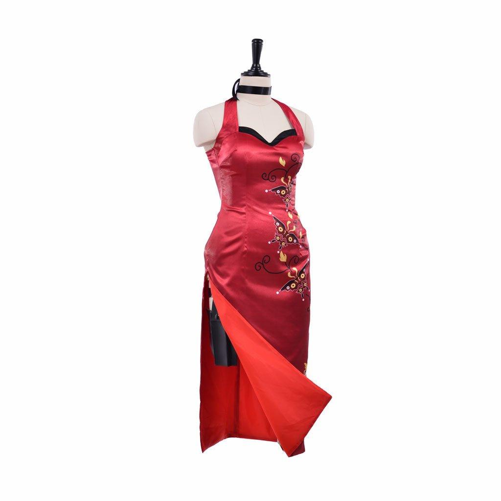 Damen Ada Wong Cosplay Kostüm Rot Bedrucktes Cheongsam Kleid | Resident Evil Film