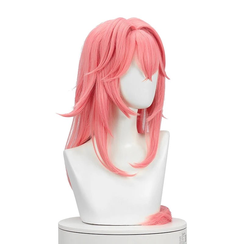 Genshin Impact Yae Guuji Cosplay Perücke 80cm Lang Rosa Gerade Perücke Yae Miko Perücke Hitze Beständiges Synthetikhaar