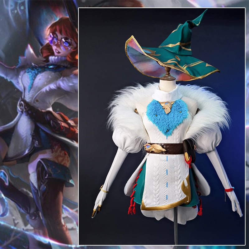 LOL Aurora Cosplay Kostüm Spiel LOL Champion Die Hexe Zwischen Welten Aurora Halloween Damenanzug mit Hut Champion Skin