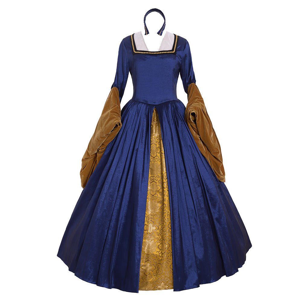 Viktorianisches Königin Elizabeth Tudor Renaissance Kleid | Anne Boleyn Stil Blaues Cosplay Kostüm für Frauen