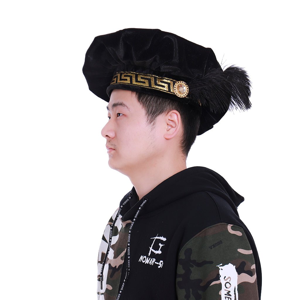 Renaissance Mittelalter Tudor Flachkappe Tudor Cosplay Hut Kappe für Männer Schwarz