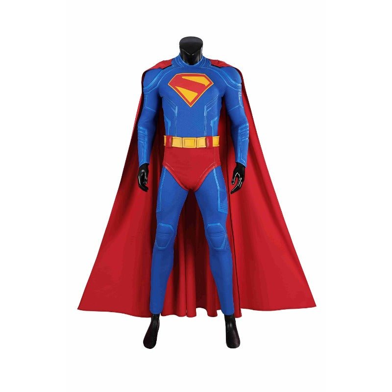 Superhelden-Erbe Clark Kent Cosplay Kostüm - Blauer Zentai Anzug mit Rotem Umhang