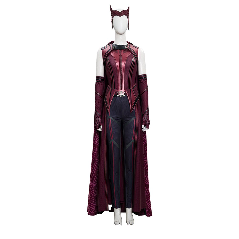 Wanda Maximoff Cosplay Kostüm für Frauen - Hexenkostüm, Stiefel, Rot Bedruckter Umhang, Halloween Kostüm