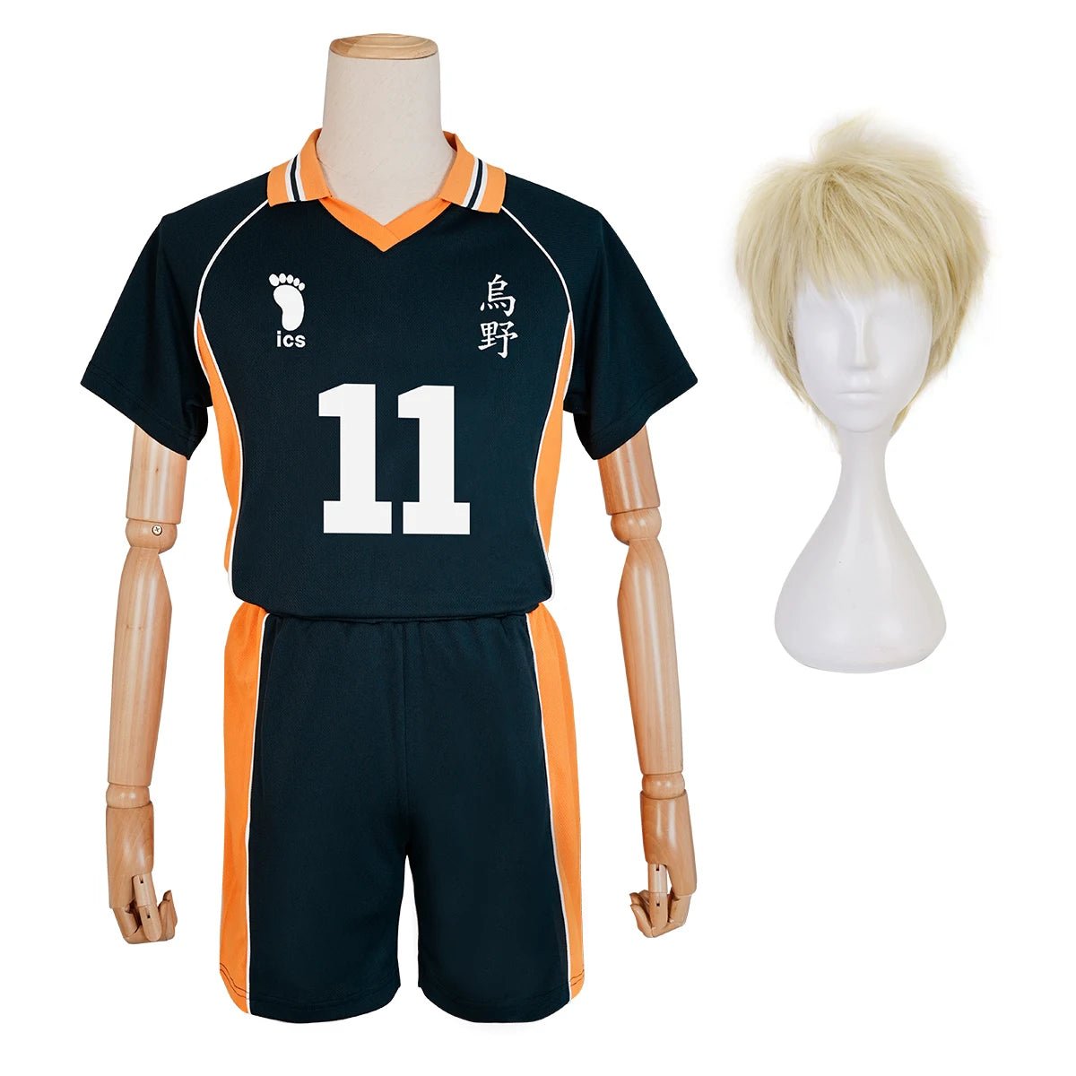 Haiky Anime Tsukishima Kei Cosplay Kostüm Perücke Trikots Nr.11 KARASUNO High School Volleyball Uniform Top Shorts Alltagskleidung