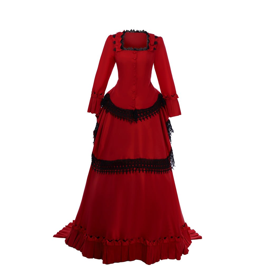 Viktorianisches Bustle Kleid | Rotes Mittelalter Renaissance Viktorianisches Kleid für Cosplay