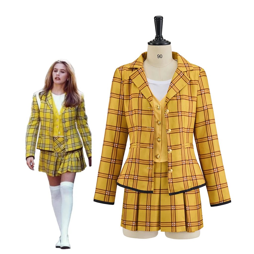 Clueless Cher Horowitz Cosplay Kostüm Schuluniform Gelb Karo JK Uniform Jacke TShirt Weste Rock Anzug Halloween Outfit