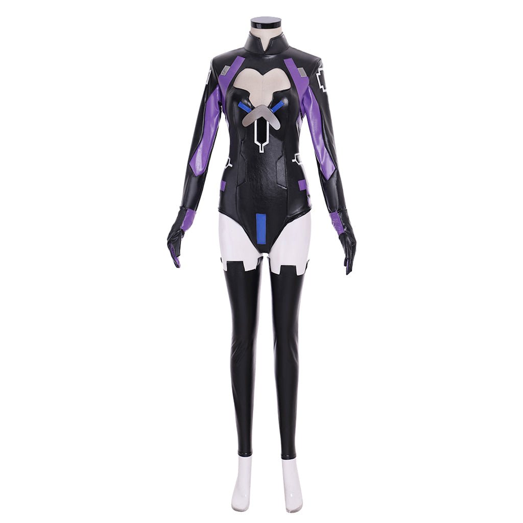 Game Nepgear Cosplay Kostüm - Schwarz Lila Schwester Jumpsuit für Frauen | Leder Bodysuit