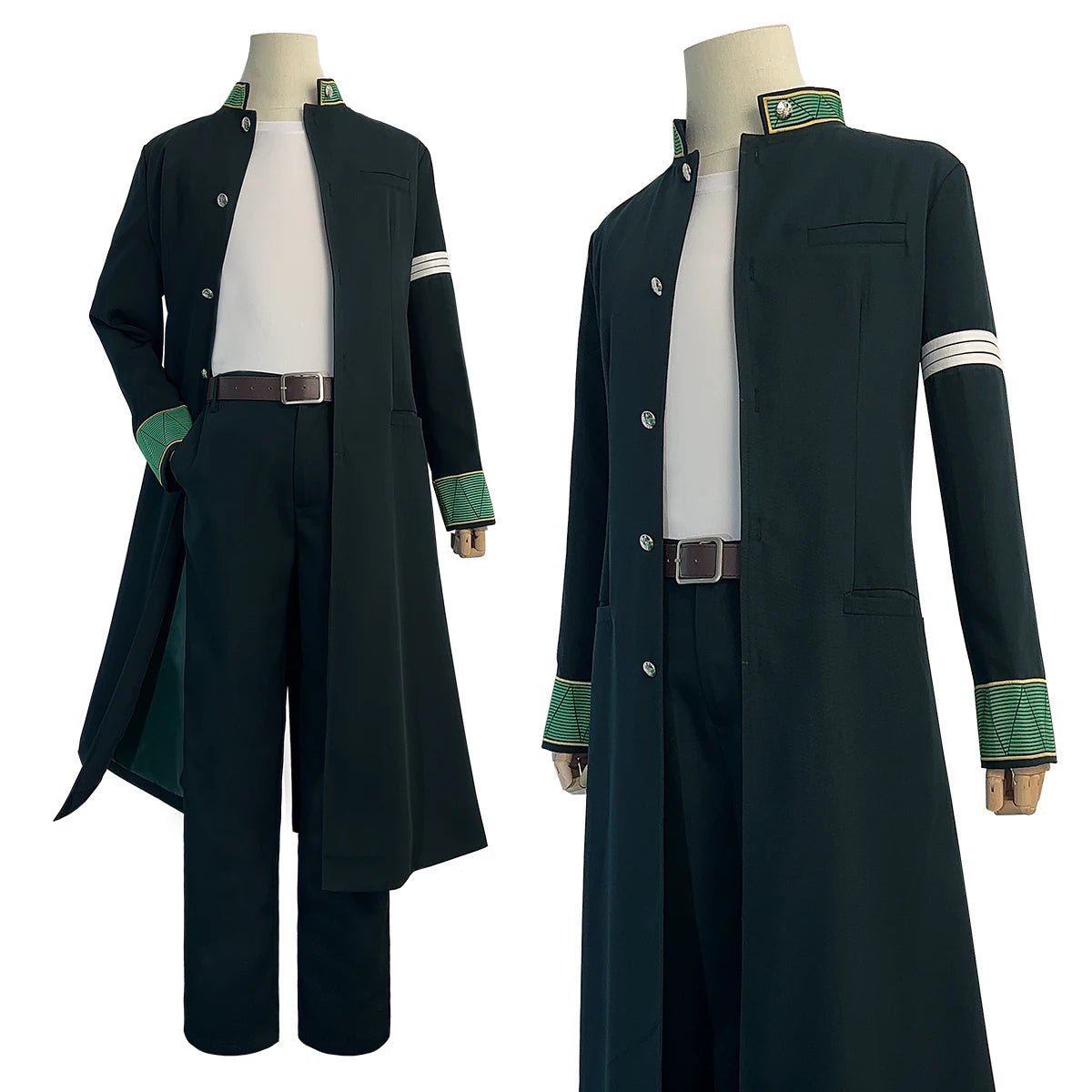 Wind Breaker Anime Hajime Umemiya Cosplay Kostüm Perücke Grüner Langer Trenchcoat Uniform Hose Weißes T-Shirt Gürtel