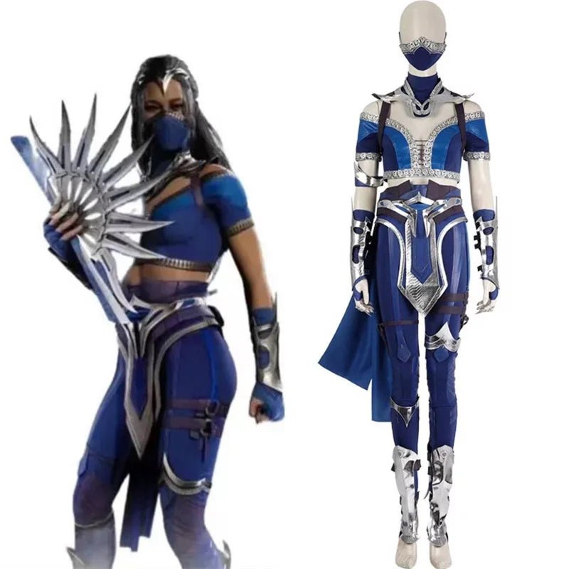 Mortal Kombat Kitana Kostüm Blaues Oberteil Hose Maske Accessoires Halloween Outfit
