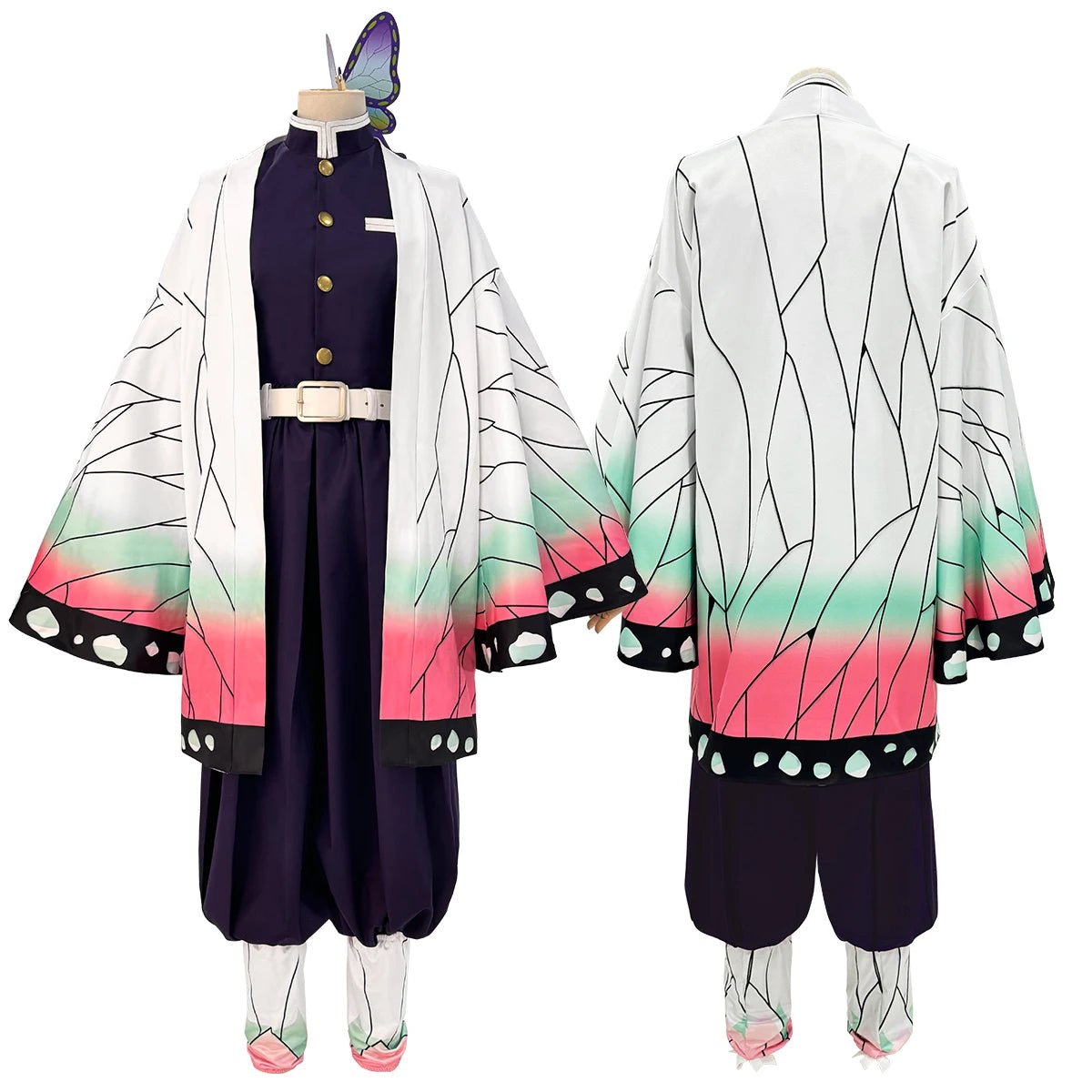 Anime Kochou Shinobu Cosplay Kostüm Perücke Stickerei Lila Oberteil Hose Haori Gürtel Schmetterling Cos Halloween Weihnachtsgeschenk