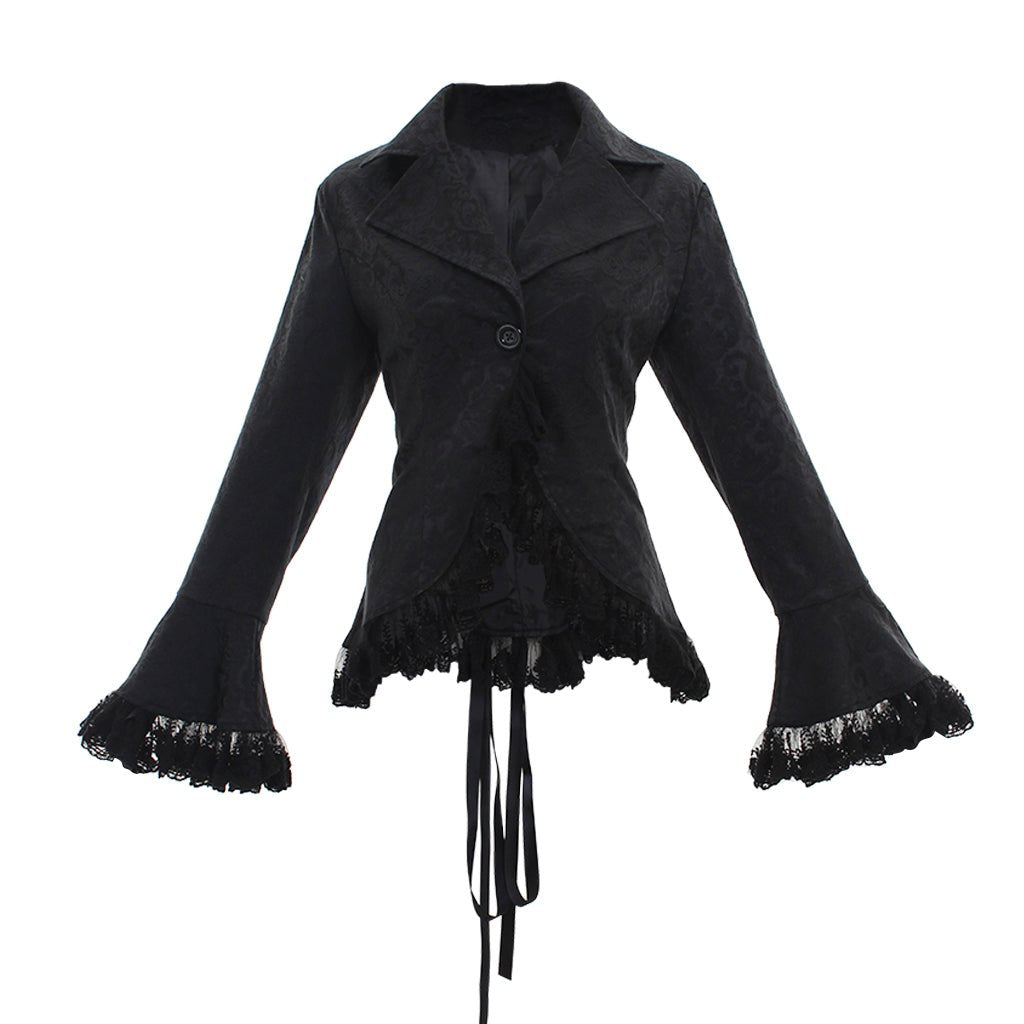 Viktorianischer Renaissance Retro Mantel Damen Spitzenjacke Steampunk Stehkragen Mittelalterliche Adlige Prinzessin Gräfin Cardigan Schwarz