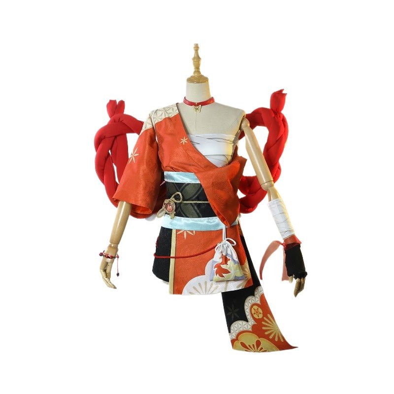 Yoimiya Cosplay Kostüm Kimono Kleid mit Perücke | Genshin Impact Outfit