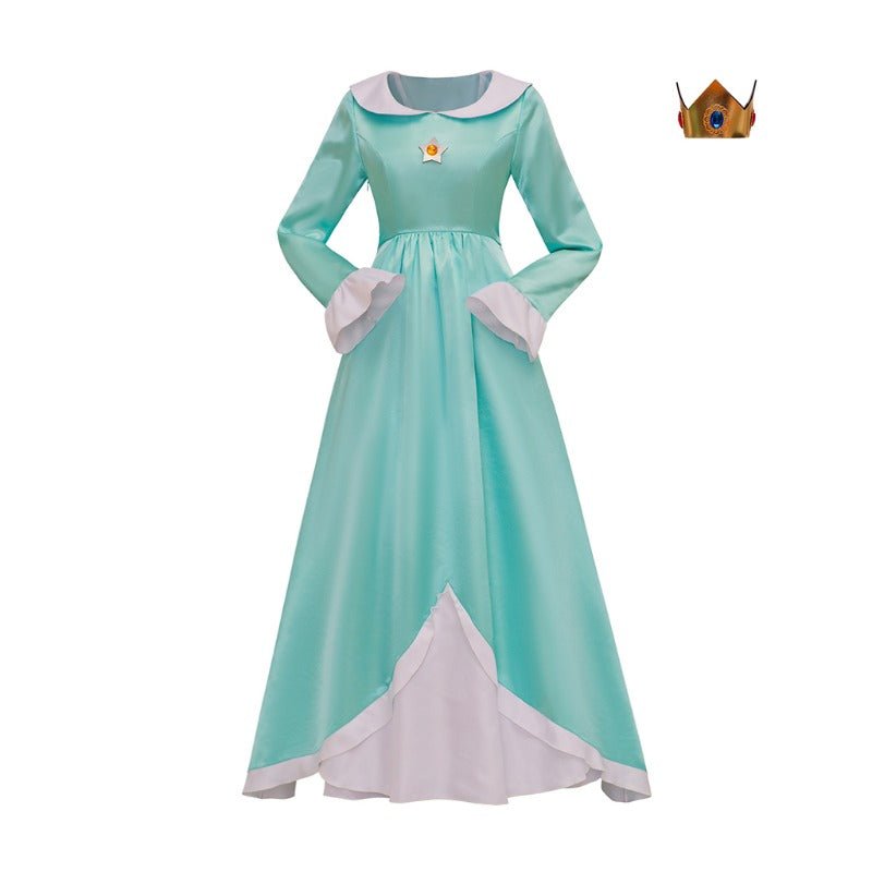 Prinzessin Rosalina Cosplay Kostüm - Blaues langes Kleid mit Kronen-Accessoires für Frauen & Teens
